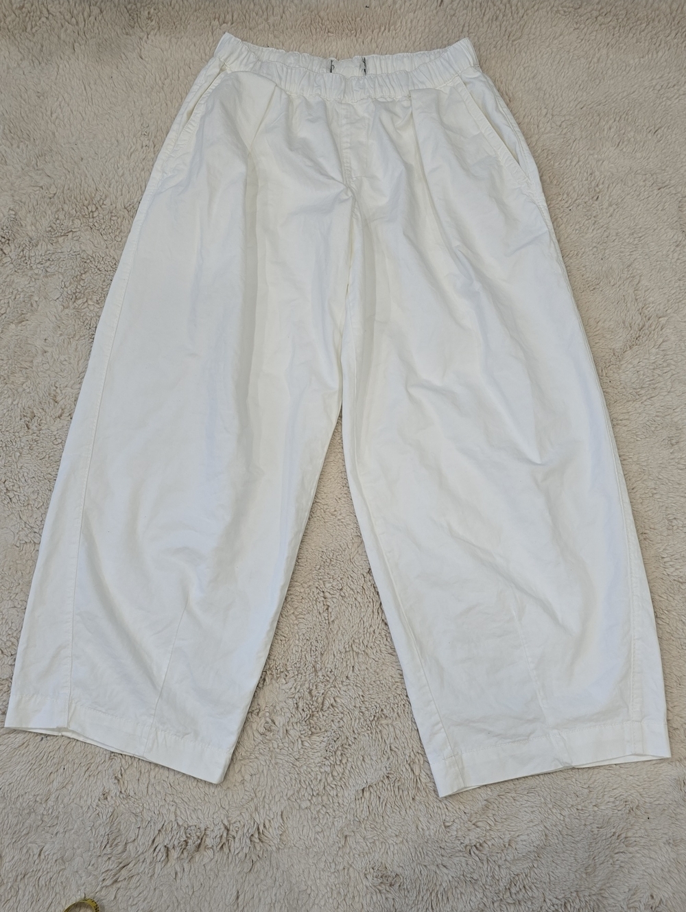 White Elastic Waist Casual Pants